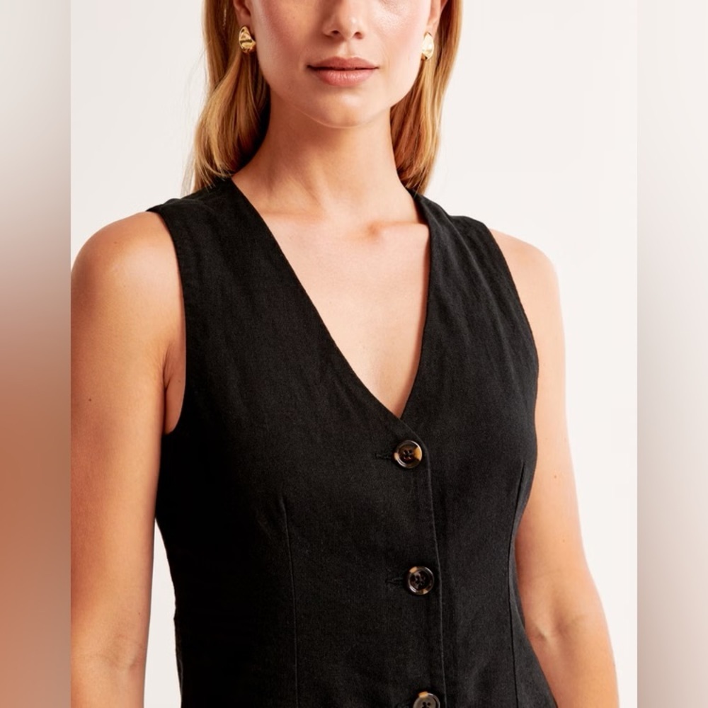 Abercrombie & Fitch Mara Linen-Blend Vest Mini Dress in Black- Medium - Picture 2 of 12